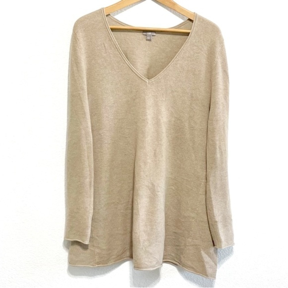 J.Jill Woman Tan Cream V-Neck Sweater Size L - Picture 3 of 13